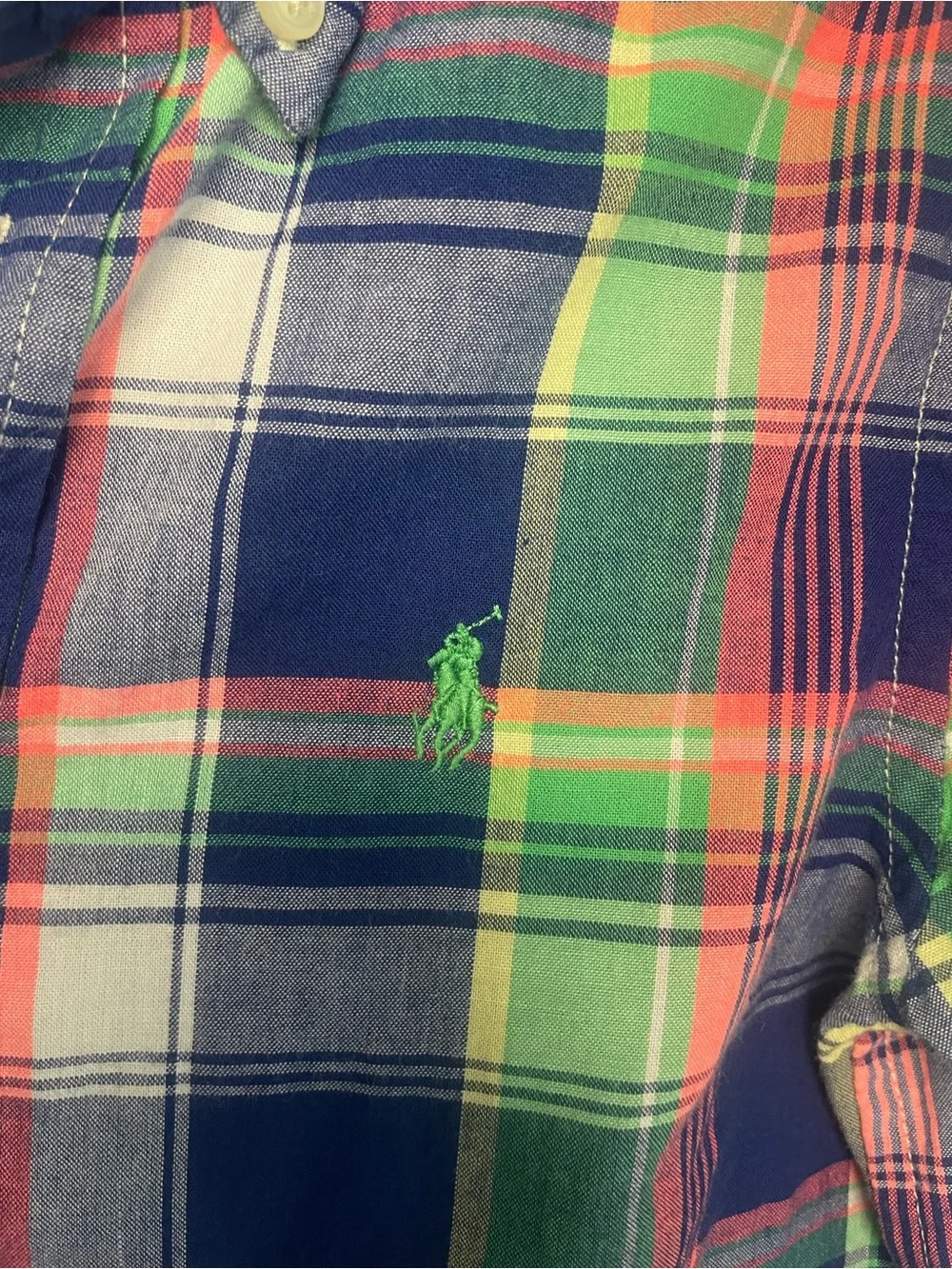 Ralph Lauren Navy, Green & Pink Plaid Short-Sleeve Button-Down